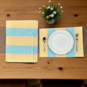 Easter Spring Pastel Cotton Placemats Set of 4 Yellow Mint Pink 19" x 13" India